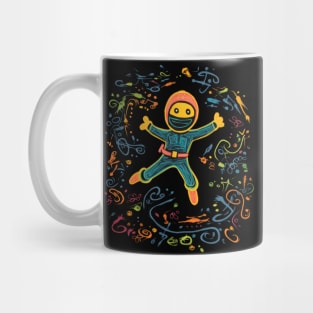 Colorful Ninja Chalk Drawing: Vibrant Yellow, Blue, Orange & Pink Colors Mug